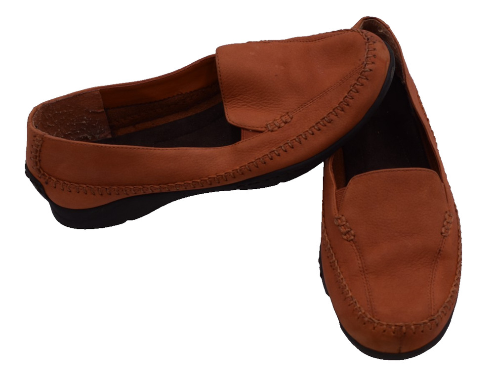 NATURALIZER Driving Loafer Shoes -- Orange Leather Flats 198P42 -- Womens 8